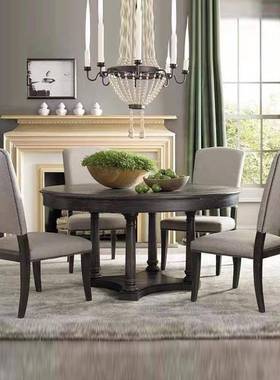 餐美式乡村实木缩复古餐桌法欧式做旧圆形桌70741客厅实木伸式六