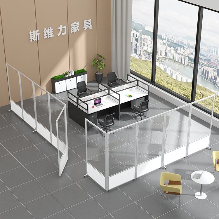 办公室移动屏风公司工厂车间隔断墙亚克力透明隔板折叠推拉活动板
