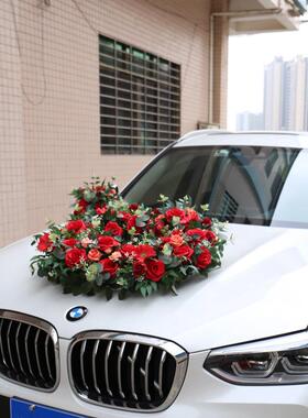 花婚车装式饰套装加大中创结婚田礼主车头花意-仿真红玫KKT瑰牡丹