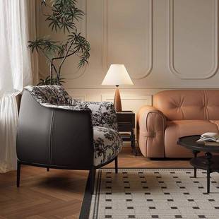 台式 复老古单人沙发虎椅设法计师家用客厅阳接待休闲单NCU椅懒人