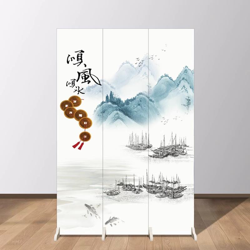 JXP中式山水屏隔断客厅办公室风玄关卧折叠门移动入户门正室对家