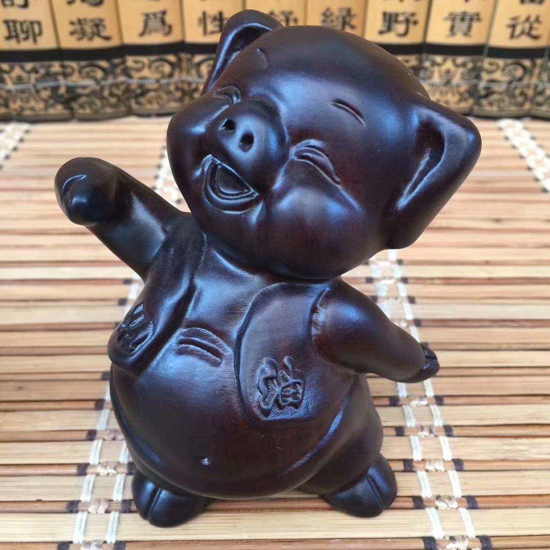 219黑檀0木HTHTXDZ雕欢天喜地四小猪家装居饰生肖猪件送礼摆木质