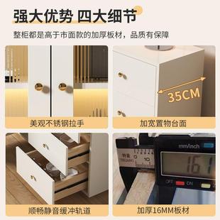 客厅餐边柜家用茶水柜奶油风靠墙实木柜储物双开门桌柜一体靠墙边