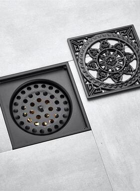黑色全铜地漏四方地漏T防铜溢水防反味型厂芯防臭NAS隐形家直销