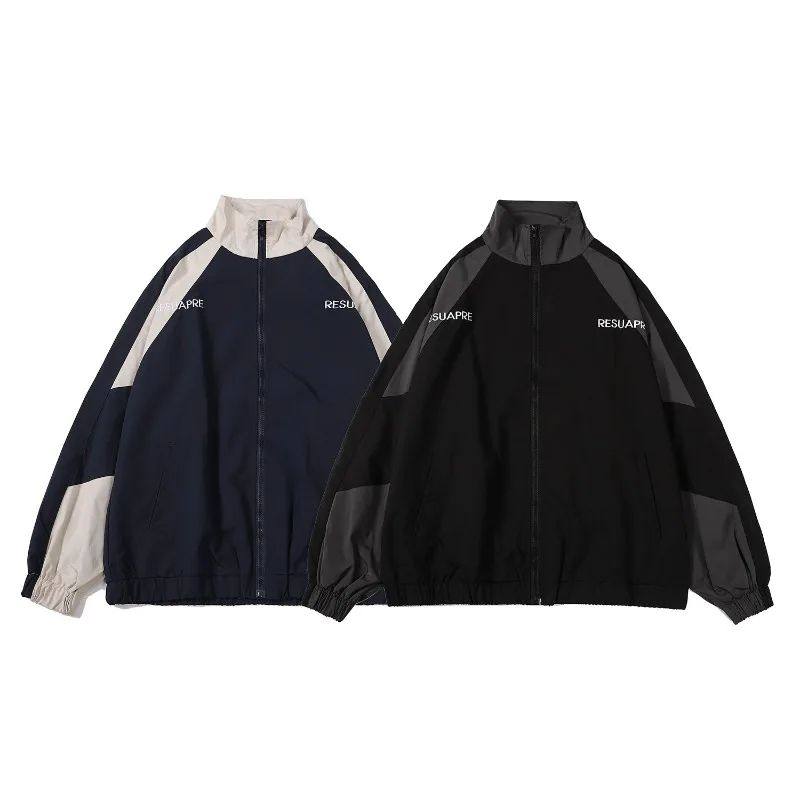 Hip Hop Varsity Jacket Men High Street Patchwork Color Black