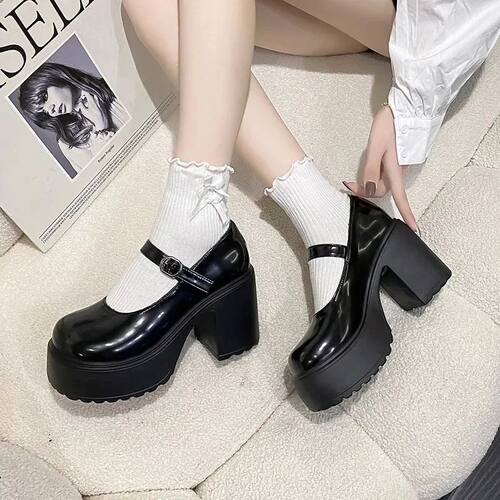 Black Super High Heels Mary Jane Shoes Women 2025 Goth