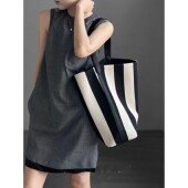 striped large canvas bag Niche women bucket for capacity