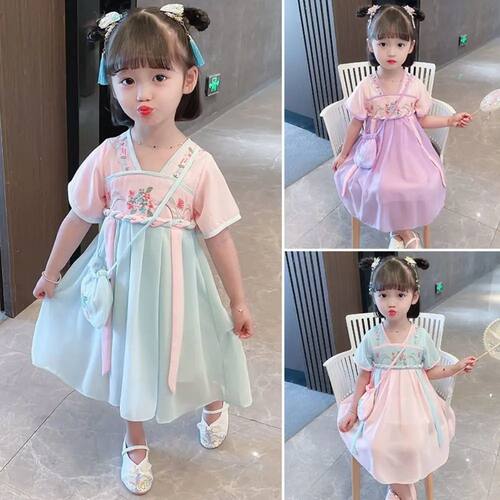 New Chinese Style Baby Girl's Dress Short Sleeve Vintage Han