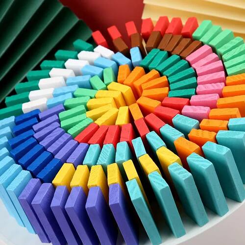 120Pcs Children Color Sort Rainbow Wooden Domino Buildin