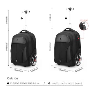 20 inch Rolling Luggage Backpack With Wheels Travel Suitcase