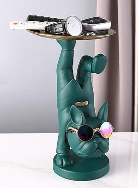 新款直销法斗犬摆件玄关柜放钥匙收纳托盘客厅进门轻奢家居吧台装