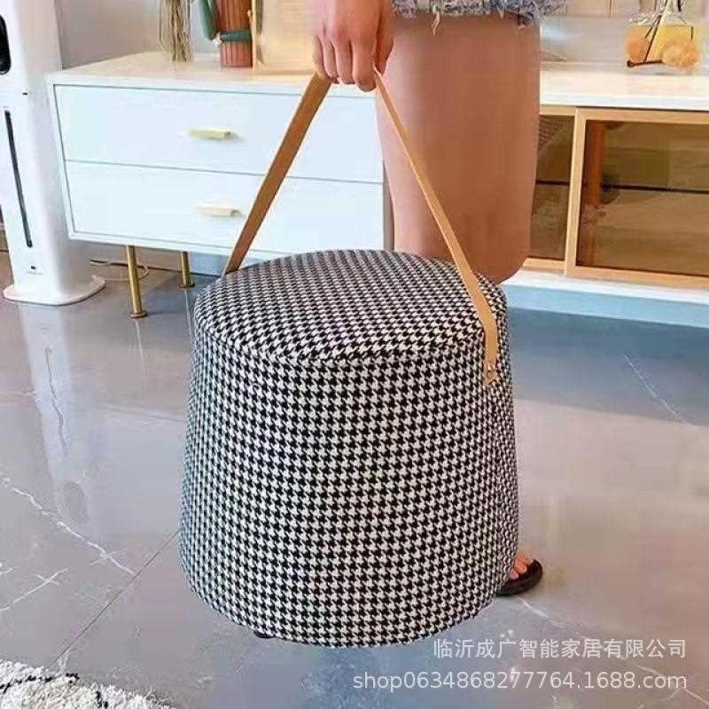 新款直销手提凳布丁凳千鸟格小凳子矮凳客厅储物沙发凳换鞋凳轻奢