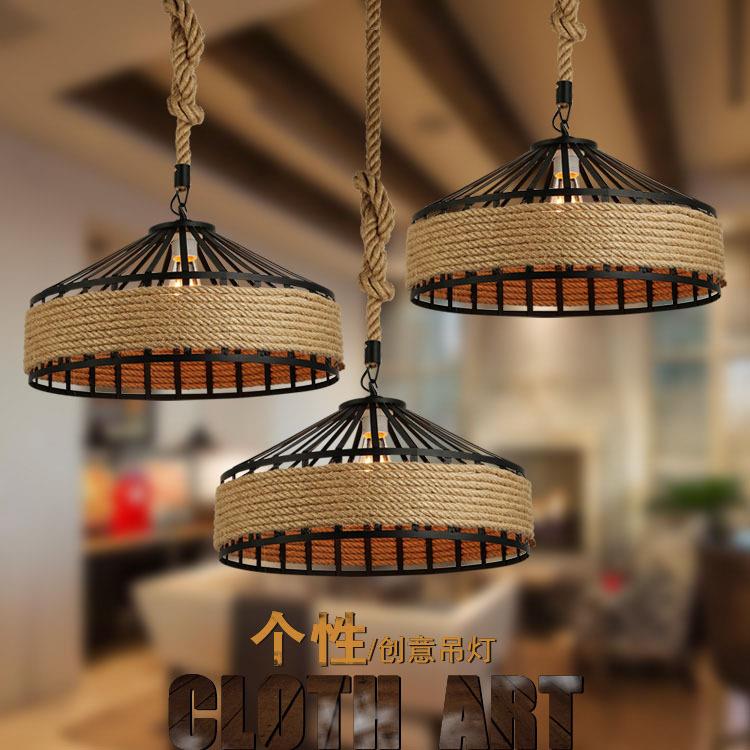 新款直销美式乡村loft工业复古麻绳吊灯艺术创意个性餐厅咖啡厅酒