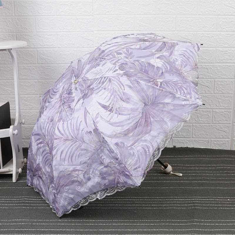新款直销蕾丝双层雨伞户外三折防晒防紫外线遮阳伞折叠黑胶太阳伞