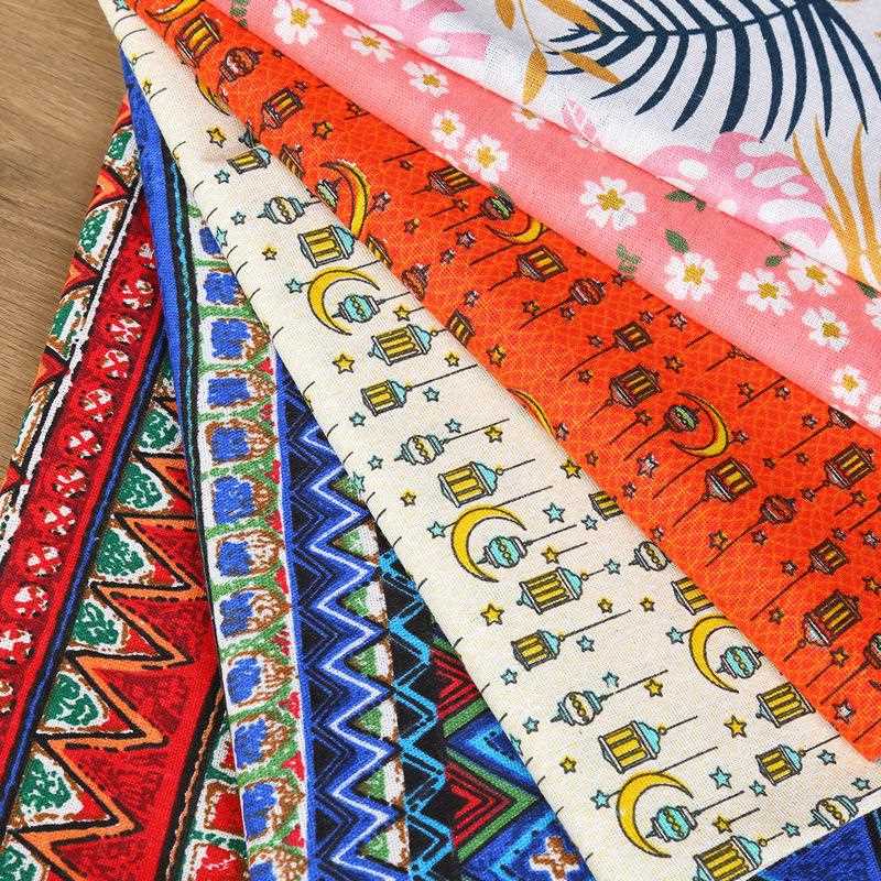 新款直销现货供应支持植物印花麻布涤棉布料家居装饰布沙发布桌布