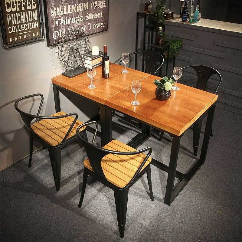 新款直销工业风复古餐厅家具正方形餐桌椅组合简约小户型实木铁艺