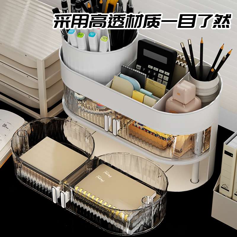 收纳盒透明抽屉式桌面文具儿童书桌学生宿舍桌上办公室置物架笔筒