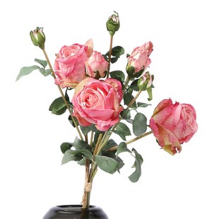 飾假花拷T邊裝 飾薔薇 焦邊復古玫瑰花束跨境仿真花婚禮裝 歐式