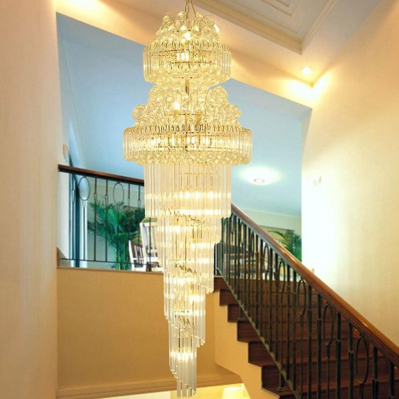 新款直销水晶吊灯客厅灯欧式旋转楼梯长吊灯大气复式楼中楼酒店大