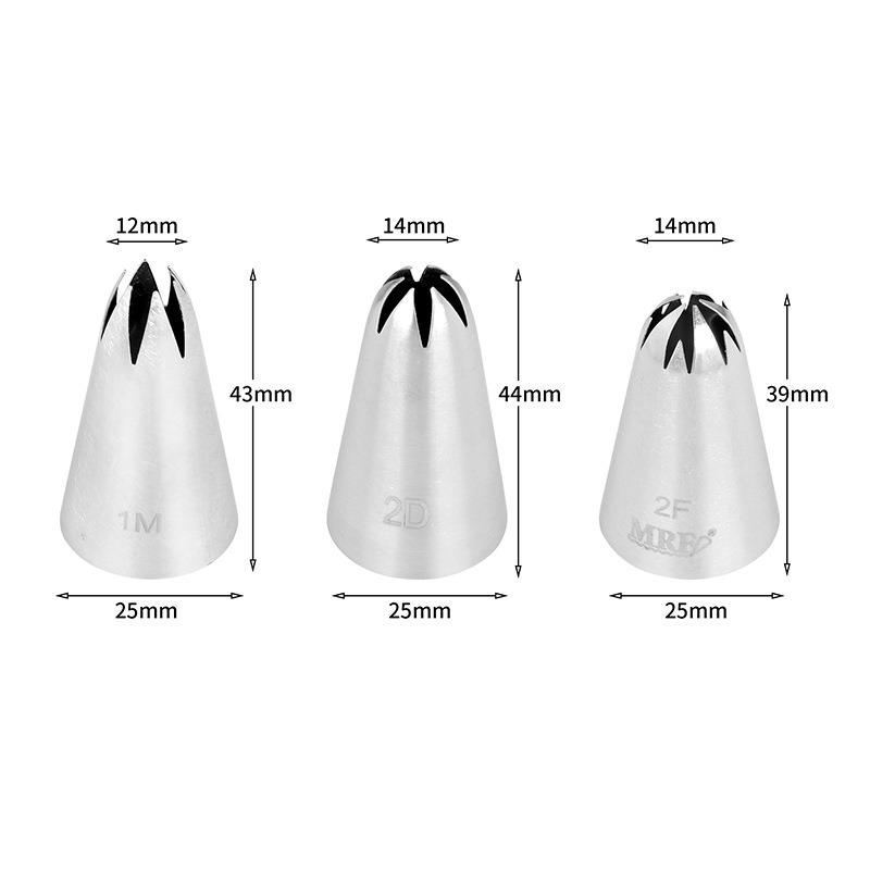 新款直销304不锈钢裱花嘴 中号3件套裱花嘴套装1M 2D 2F 曲奇蛋糕