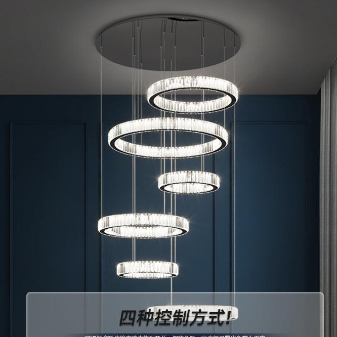 新款直销中空大厅吊灯现代简约挑空跃层客厅灯别墅水晶复式旋转楼