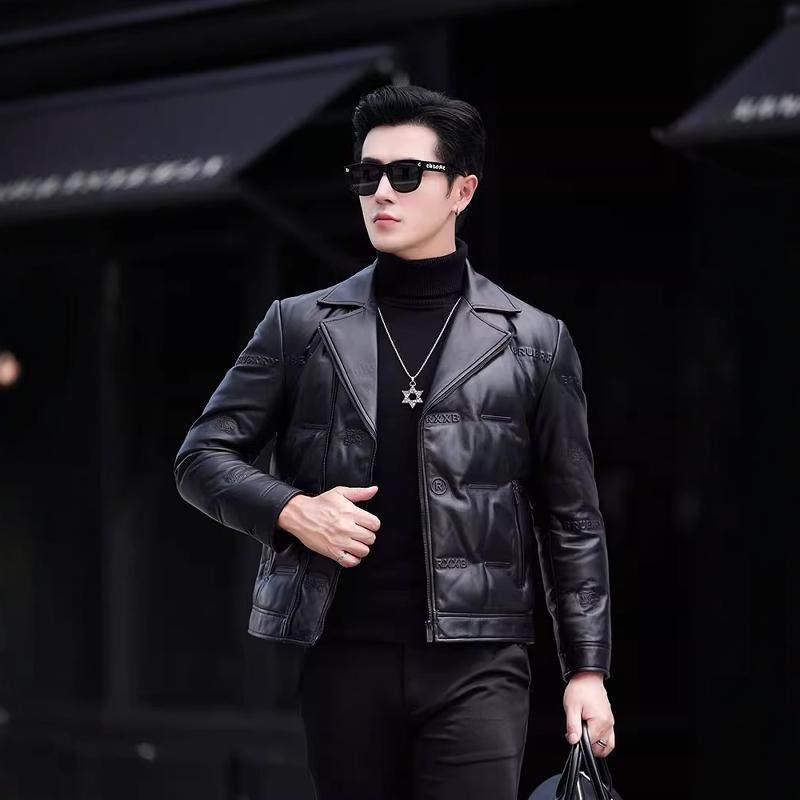 2025新款海宁真皮皮衣男夹克西装领高档羽绒服修身加厚秋冬季外套