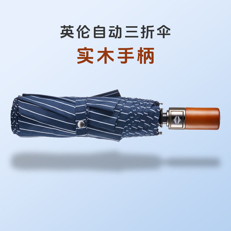 珍妮花全自动伞条纹简约便携英伦商务两用加固密度雨伞加大