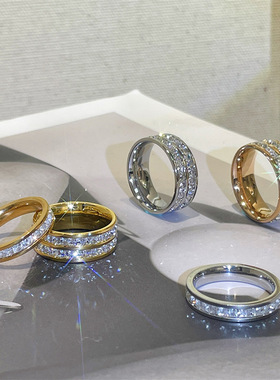 满天星钛钢时尚ins潮人情侣戒指男女港风 简约感单双排钻指环