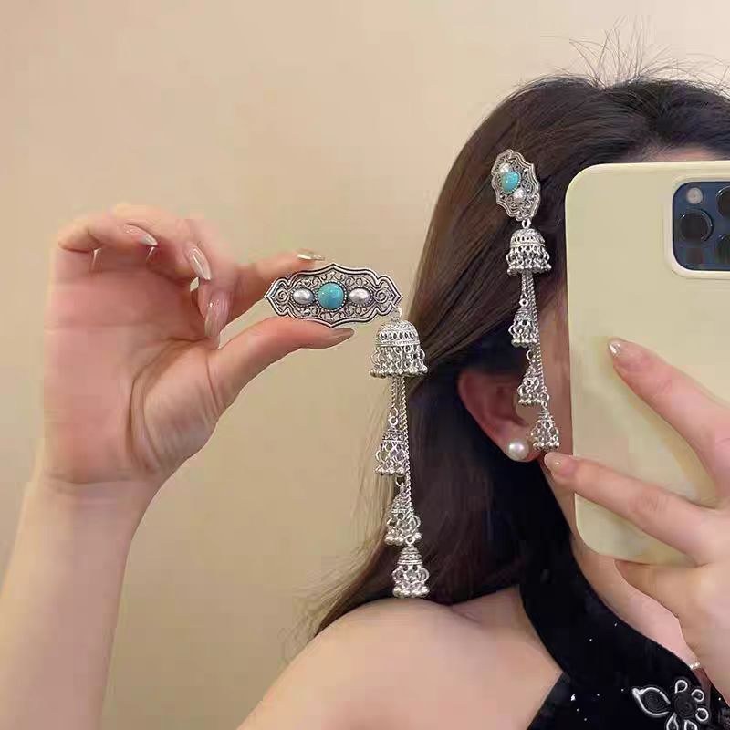 新中式流苏铃铛发夹民族风发卡2025新年侧边刘海鸭嘴夹