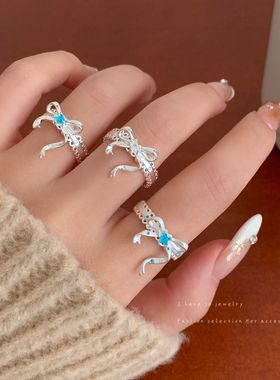 韩版简约丝带蝴蝶结星星指可调节女小众感气质开口指环