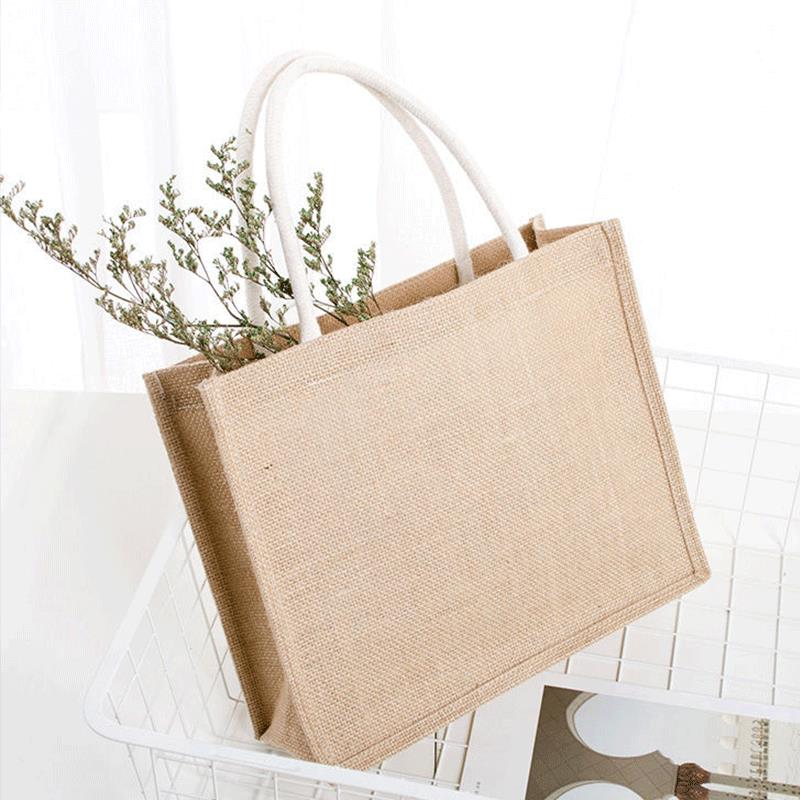 新款直销直供现货丝印热转印logo麻布袋覆膜防水棉绳手提黄麻布手