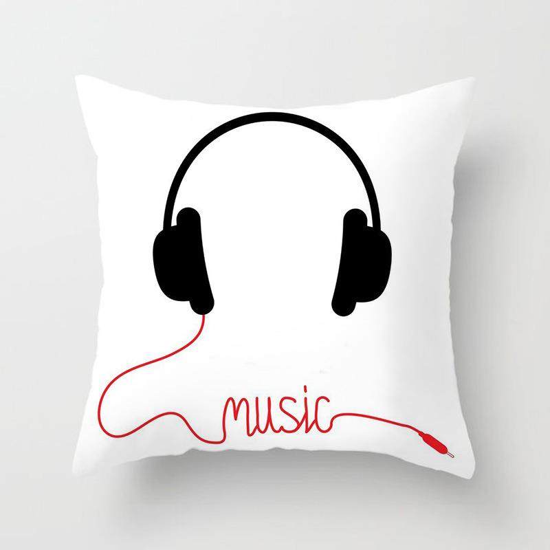 新款直销黑白简约印花图案桃皮绒抱枕套家居沙发靠垫靠枕套涤纶材