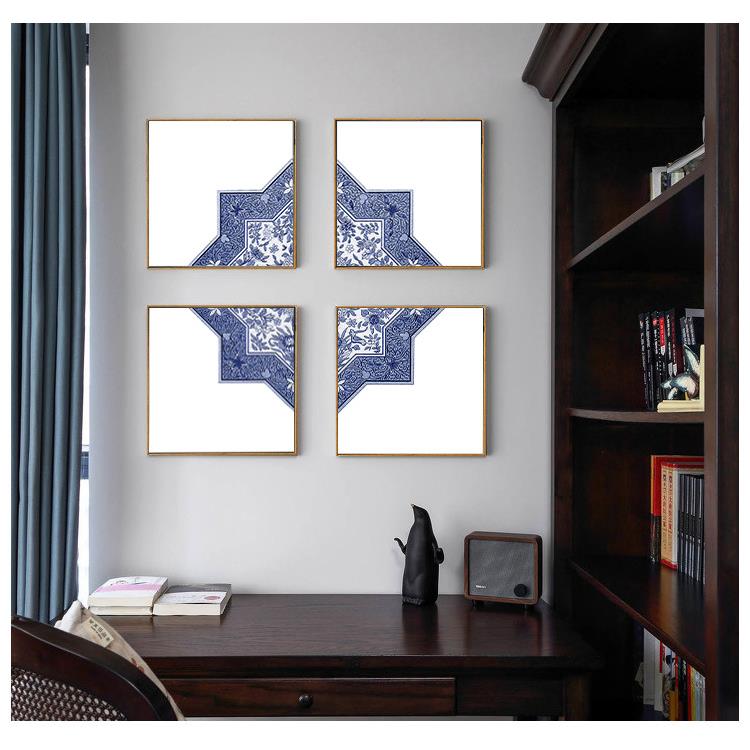 新款直销圣仕现代简约背景四联装饰画客厅新中式沙发餐厅挂画卧室