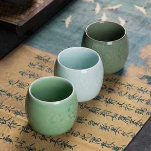 直销龙泉青瓷手工品茗杯 新款 功夫茶具茶杯个人哥窑冰裂家用大号