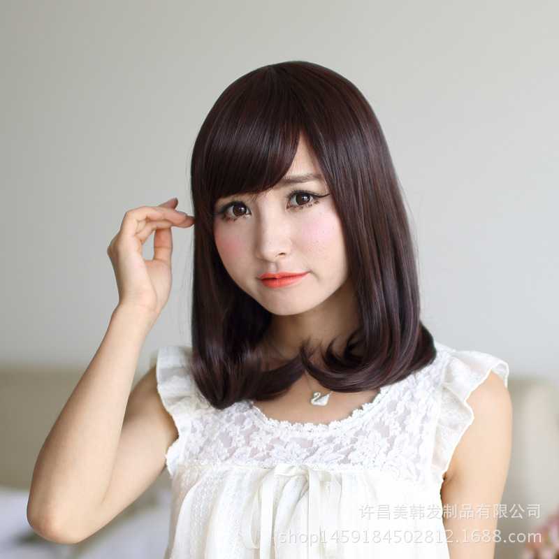 新款直销时尚女士假发 梨花头中长卷发假发套齐刘海修脸 微卷中长