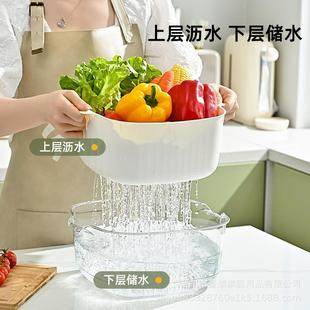 直销PET双层沥水篮创意撞色塑料洗菜篮水果盆家用厨房收纳果 新款