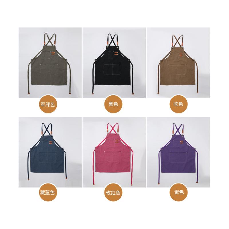 新款直销加厚帆布围裙跨境园艺防水外贸咖啡美发店工作围裙