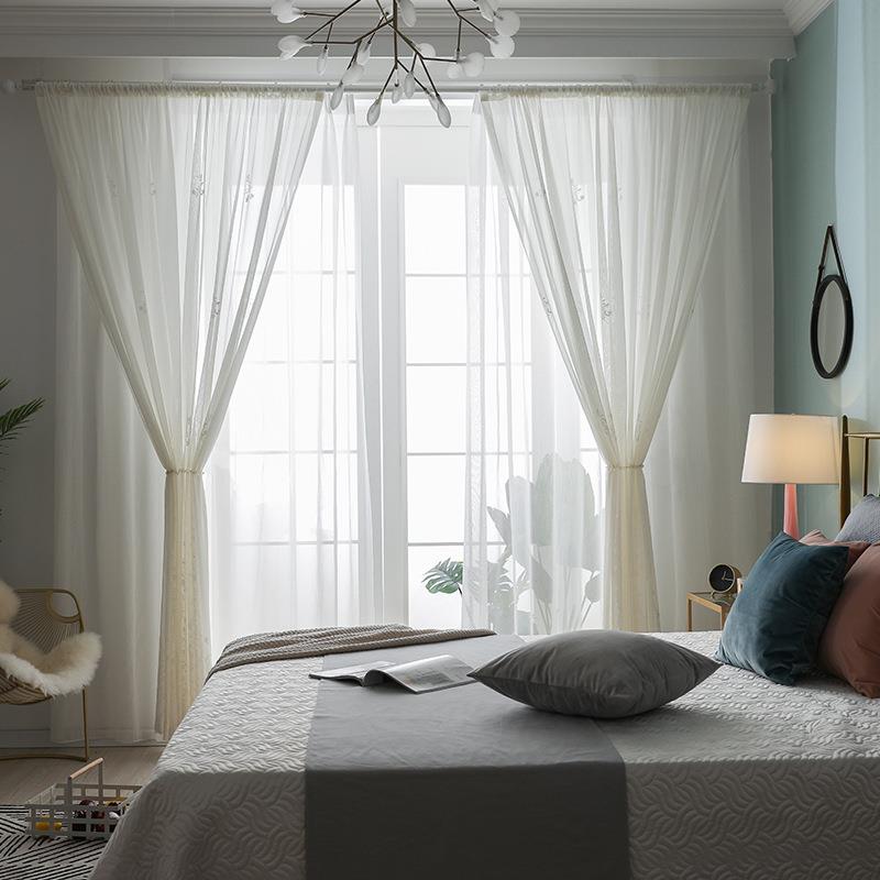 新款直销直销窗帘现代简约ins风格宫廷风白色提花透光不透人遮光
