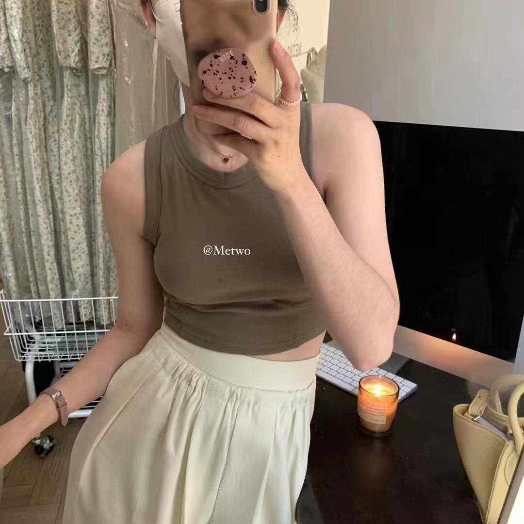 直销新款metwo 工字吊带纯棉背心女内搭小吊带打底无袖外穿带胸垫