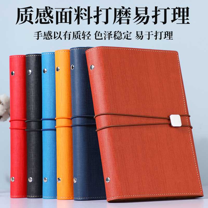 新款直销商务皮面三折绑带笔记本创意办公会议记录本复古收纳可印