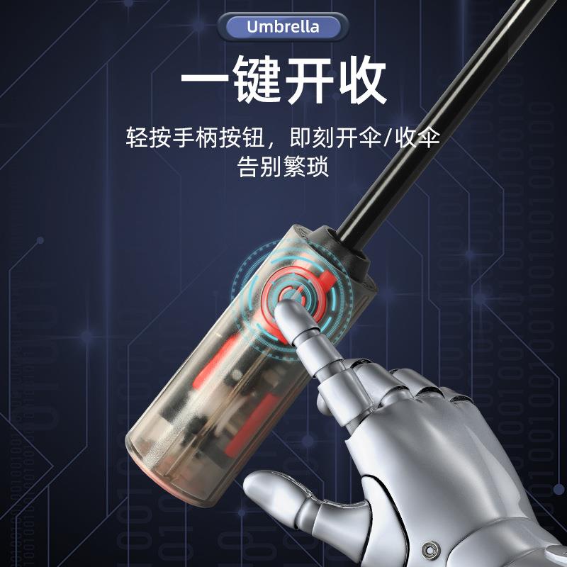 新款直销机械手柄自动反向黑胶雨伞夜行反光大号商务车用伞防紫外