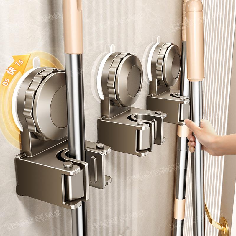 新款直销吸盘拖把架家用卫生间免打孔墙上壁挂置物架洗手间清洁工