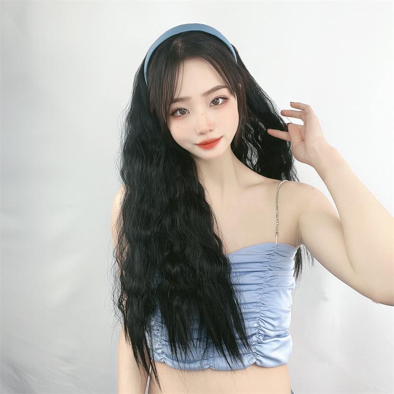 新款直销欧美时尚发箍假发长发羊毛卷高温丝wigs半头套外贸现货玉