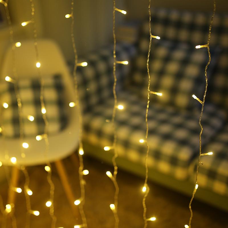 新款直销跨境节日圣诞氛围装饰窗帘灯LED300灯3*3瀑布彩灯闪灯串