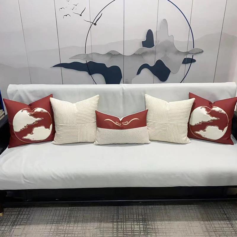 新款直销新中式抱枕枕套红色云纹布艺拼接套装沙发客厅中国风床头