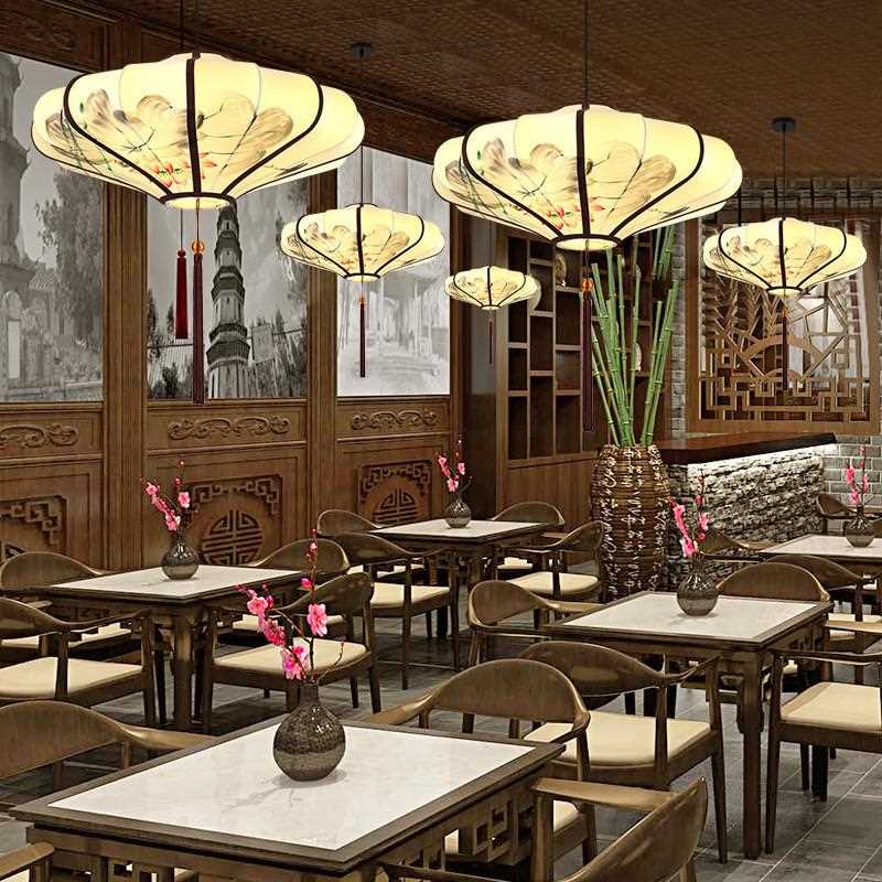 新款直销新中式吊灯中国风布艺手绘酒店餐厅走廊饭店火锅店茶楼仿