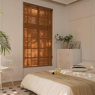 直销新款绍兴窗帘木百叶窗帘卧室办公室隔断百叶帘轻奢升降遮阳木