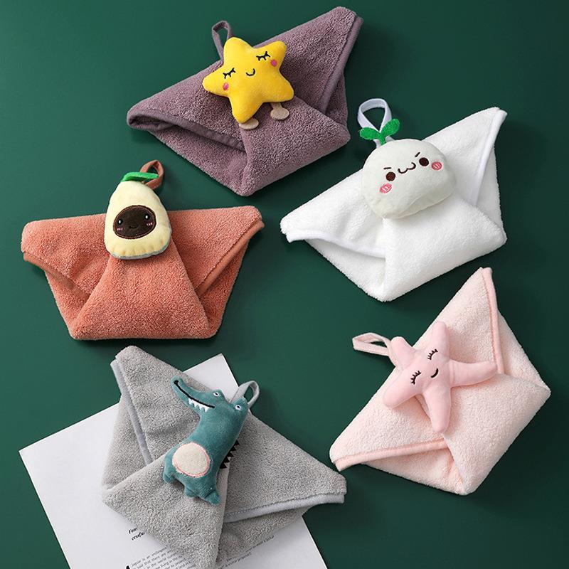 新款直销珊瑚绒擦手巾吸水挂式幼儿园小毛巾可爱手帕厨房浴室可挂