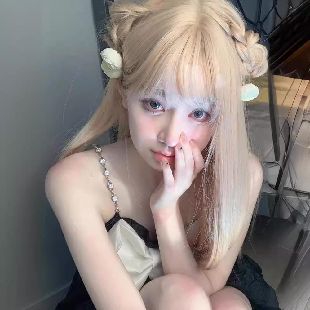 新款直销主播女团风白金色假发女长发网红JK长直发自然全头套式
