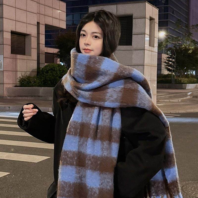 秋冬新款格子围巾女韩系氛围感时尚百搭仿羊绒加厚保暖针织围脖